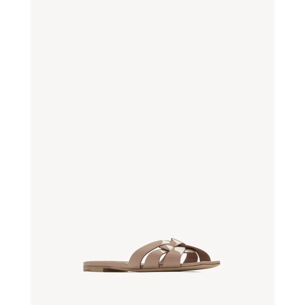 Pink Saint Laurent Tribute Sandals in Patent Leather, Dark Pink, view 3 | Sandals