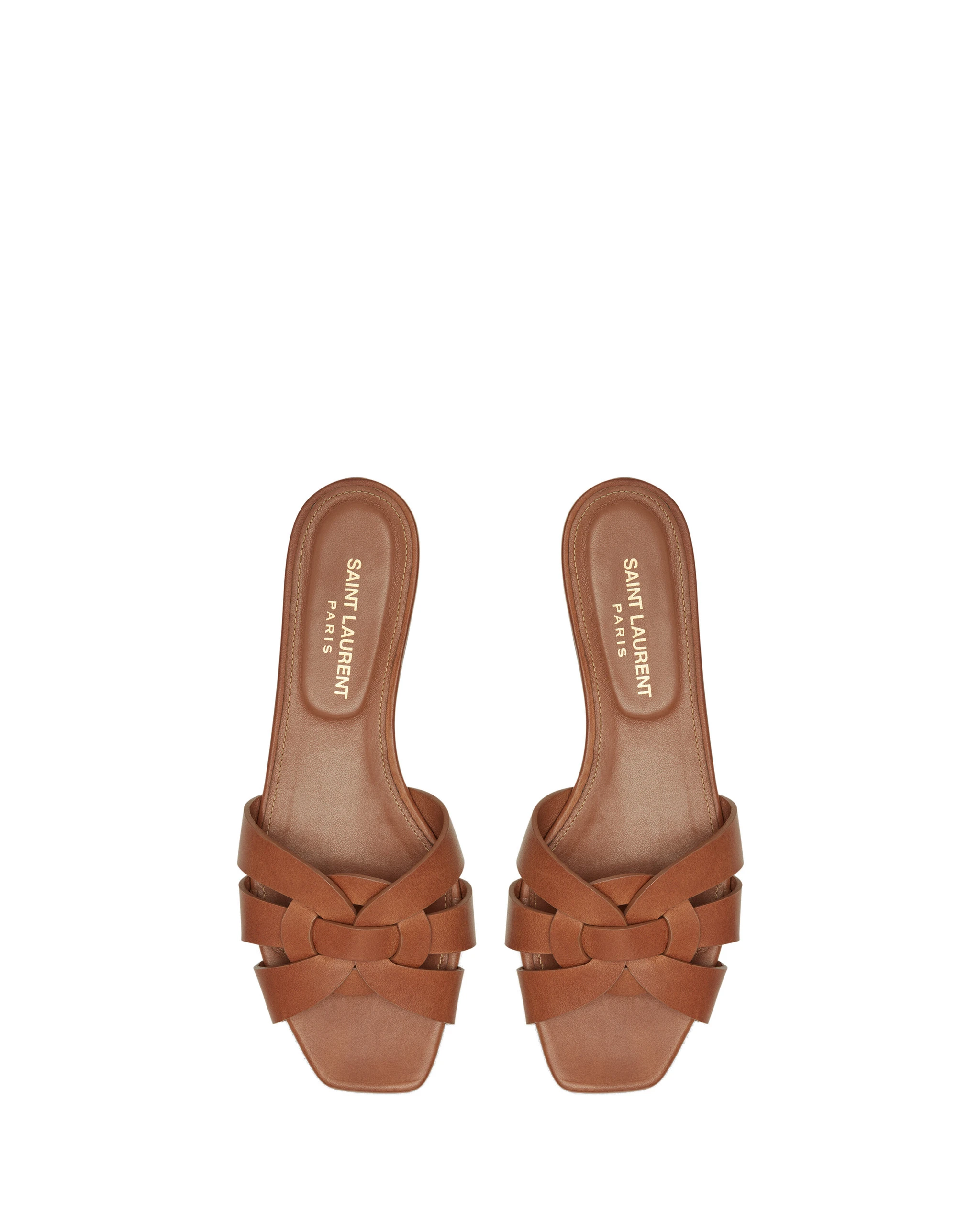 Saint Laurent Tribute Sandals in Smooth Leather, Amber Brown Saint Laurent Tribute Sandals in Smooth Leather, Amber | Sandals