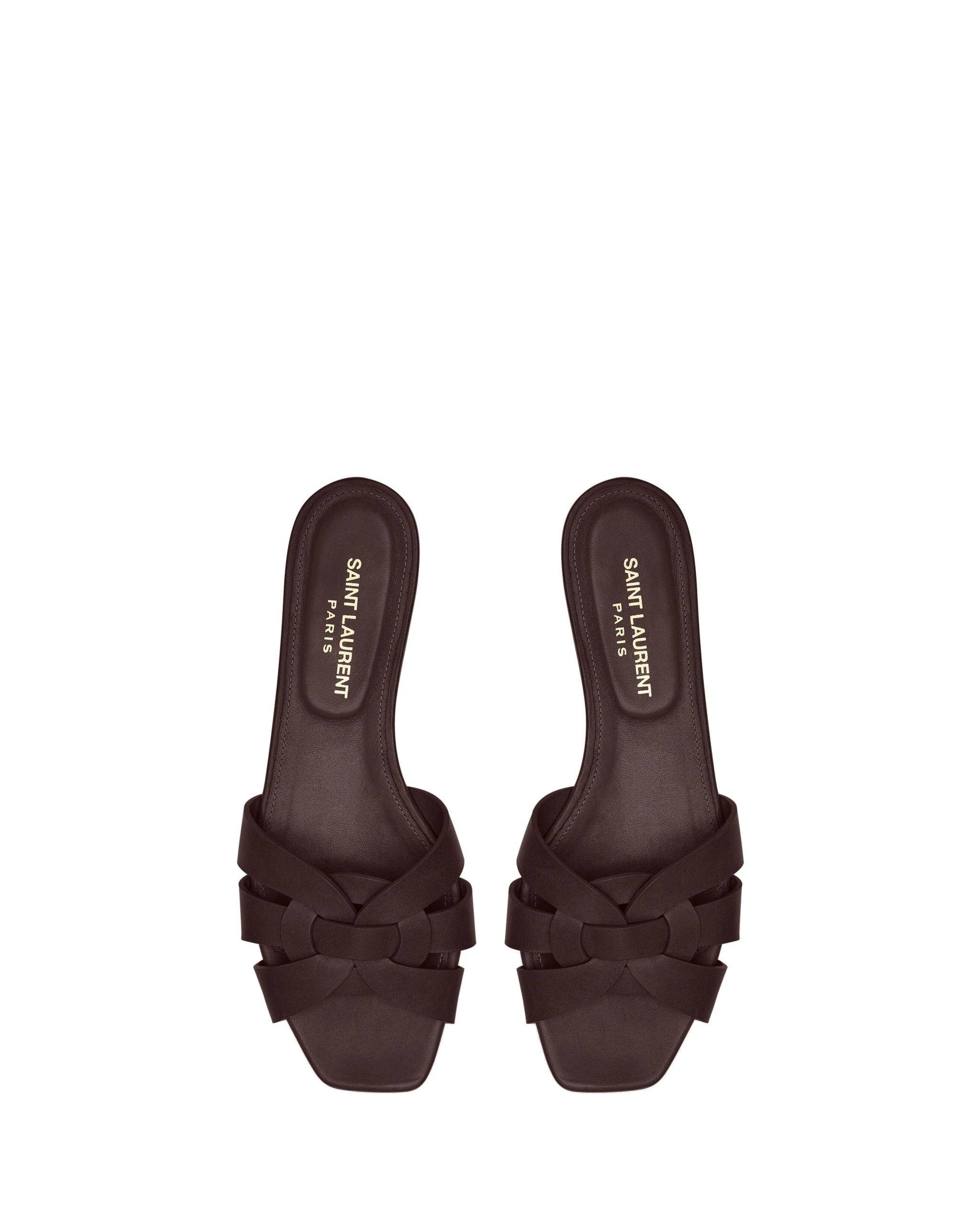 Saint Laurent Tribute Sandals in Smooth Leather, Dark Chocolate Brown Saint Laurent Tribute Sandals in Smooth Leather, Dark Chocolate | Sandals