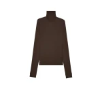 Beige Saint Laurent Turtleneck in Stretch Jersey, Marron Fonce | Long Sleeve