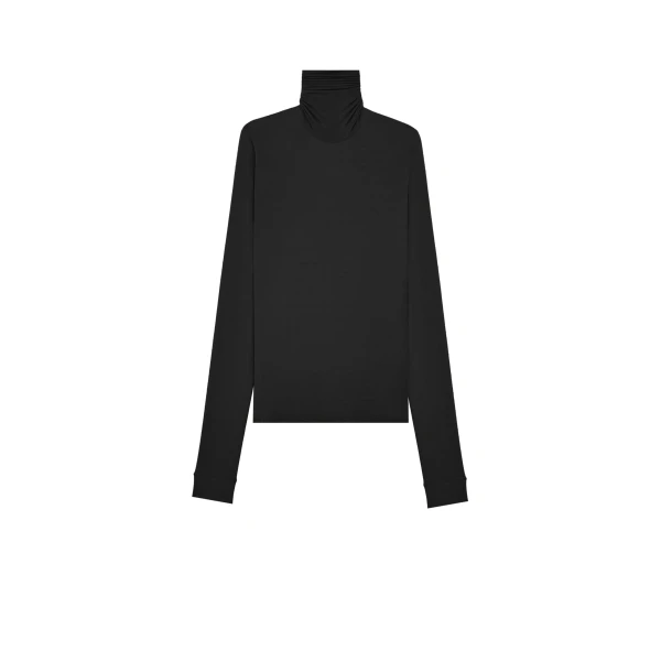 Black Saint Laurent Turtleneck in Stretch Jersey, Noir | Long Sleeve
