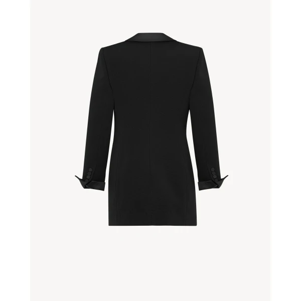 Black Saint Laurent Tuxedo Dress in Grain de Poudre, view 2 | Dresses
