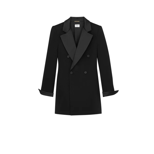 Black Saint Laurent Tuxedo Dress in Grain de Poudre | Dresses