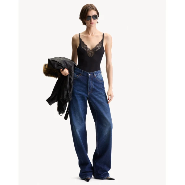 Blue Saint Laurent V-Waist Baggy Jeans, Sacramento Blue, view 2 | Denim