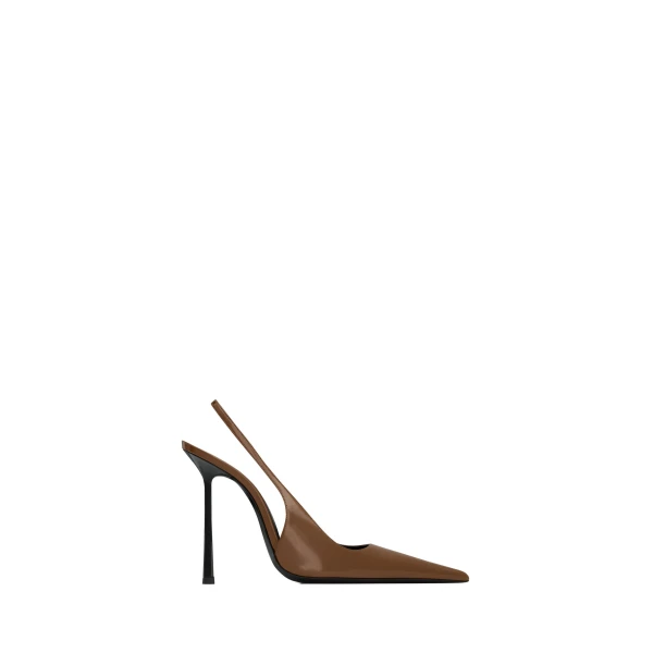 Vendome Slingback Pumps in Glazed Leather, Soil Brown