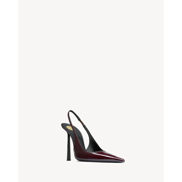 Brown Saint Laurent Vendome Slingback Pumps in Patent Leather, view 3 | Heels