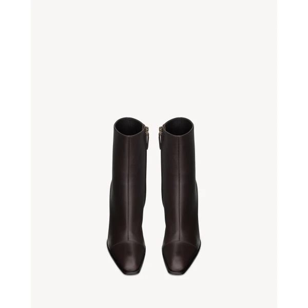 Brown Saint Laurent Venetia Booties in Smooth Leather, view 2 | Boots