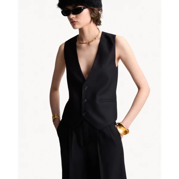Black Saint Laurent Vest in Cashmere, view 2 | Wool Coat
