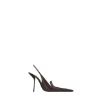 Brown Saint Laurent Voltaire Slingback Pumps in Glazed Leather, Marron Glace | Heels
