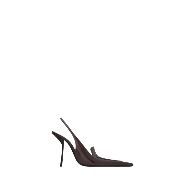 Voltaire Slingback Pumps in Glazed Leather, Marron Glace
