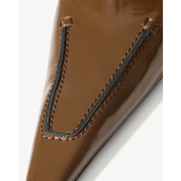 Brown Saint Laurent Voltaire Slingback Pumps in Glazed Leather, Soil Brown, view 5 | Heels