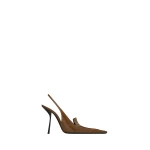 Brown Saint Laurent Voltaire Slingback Pumps in Glazed Leather, Soil Brown | Heels
