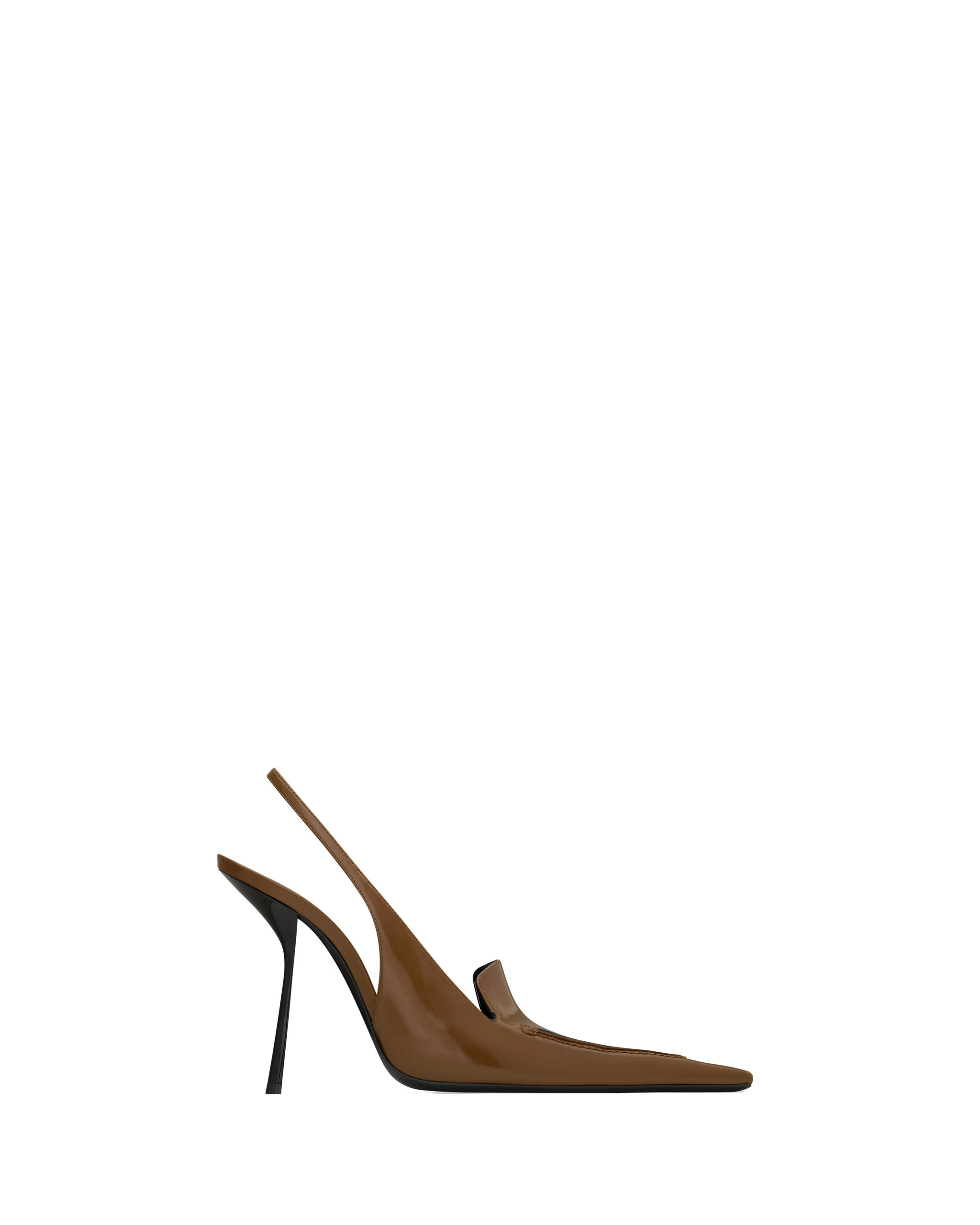 Saint Laurent Voltaire Slingback Pumps in Glazed Leather, Soil Brown Brown Saint Laurent Voltaire Slingback Pumps in Glazed Leather, Soil Brown | Heels