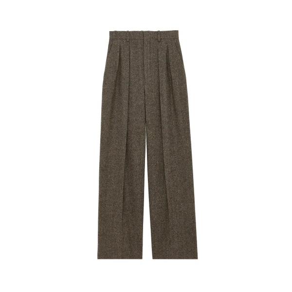 Wide-Leg Pants in Herringbone Wool