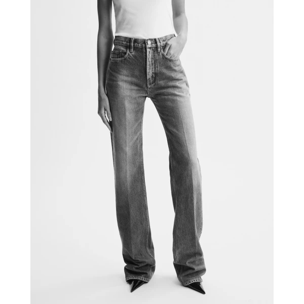 Blue Saint Laurent Yves Flared Jeans in Midi Blue Denim, view 2 | Denim