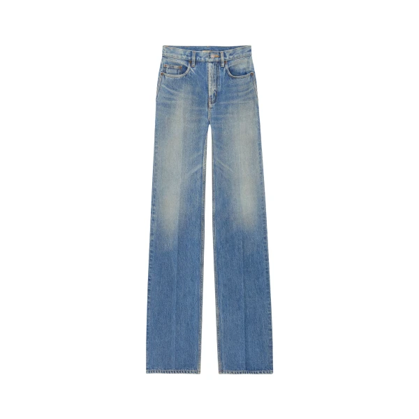 Blue Saint Laurent Yves Flared Jeans in Midi Blue Denim | Denim