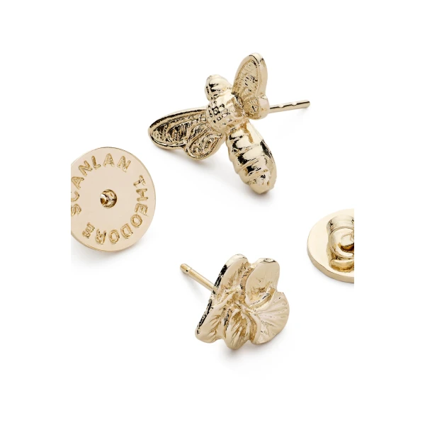 Scanlan Theodore Asymmetric Botanical Studs in Light Gold | Earrings | Luxury Shoes 