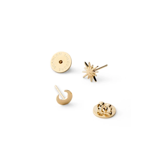 Scanlan Theodore Asymmetric Celestial Studs in Light Gold | Earrings | Luxury Shoes 