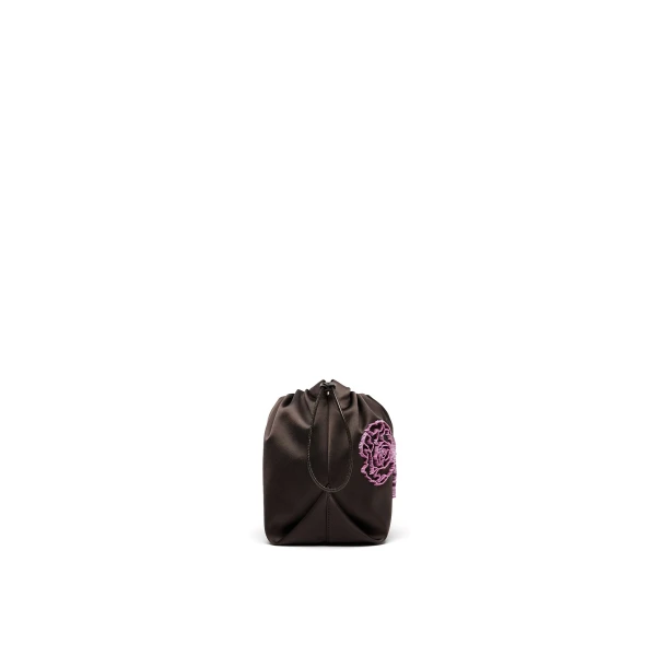 Scanlan Theodore Beaded Poppy Drawstring Bag in Chocolate Fuchsia | Bucket Bags | Luxury Shoes 