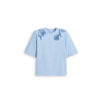 Scanlan Theodore Beaded Poppy Mercerised Tee in Blue | Tops | Luxury Shoes 
