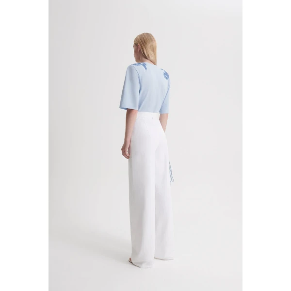 Scanlan Theodore Beaded Poppy Mercerised Tee in Blue | Tops | Luxury Shoes 