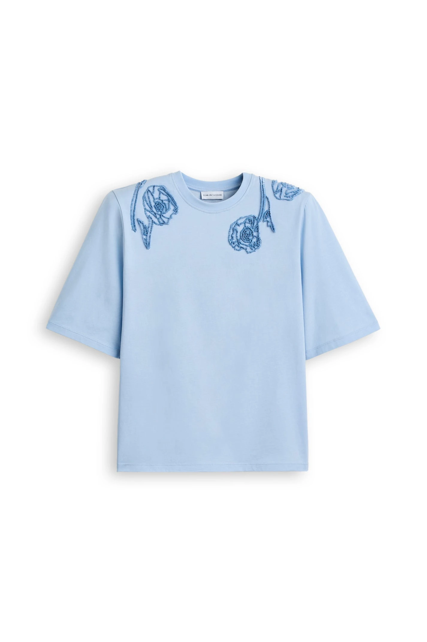 Scanlan Theodore Beaded Poppy Mercerised Tee in Blue Scanlan Theodore Beaded Poppy Mercerised Tee in Blue | Tops | Luxury Shoes