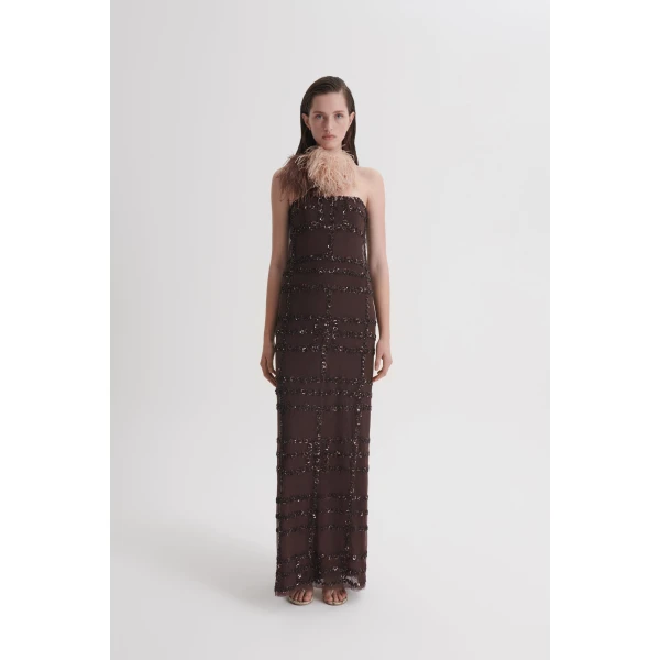 Scanlan Theodore Beaded Tulle Gown in Chocolate