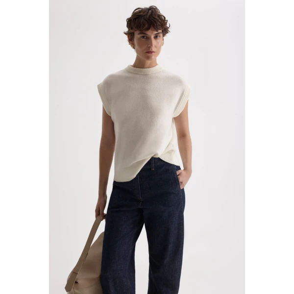 Scanlan Theodore Cashmere Wool Loose Tank in White | Tops | Luxury Shoes 