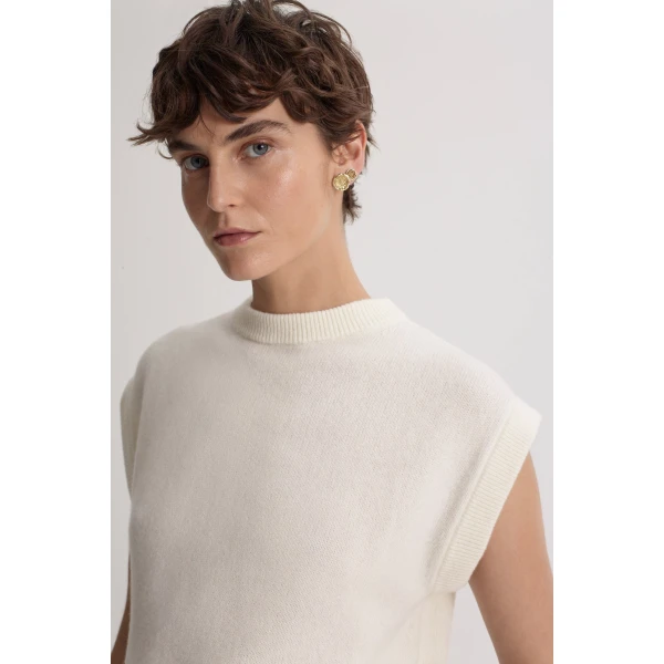 Scanlan Theodore Cashmere Wool Loose Tank in White | Tops | Luxury Shoes 