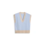 Scanlan Theodore Cashmere Wool V-Neck Tank in Pale Blue Oat at Luxury Shoes Scanlan Theodore Cashmere Wool V-Neck Tank in Pale Blue Oat