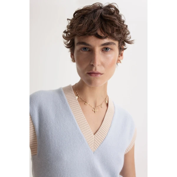 Scanlan Theodore Cashmere Wool V-Neck Tank in Pale Blue Oat