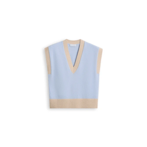 Cashmere Wool V-Neck Tank in Pale Blue Oat