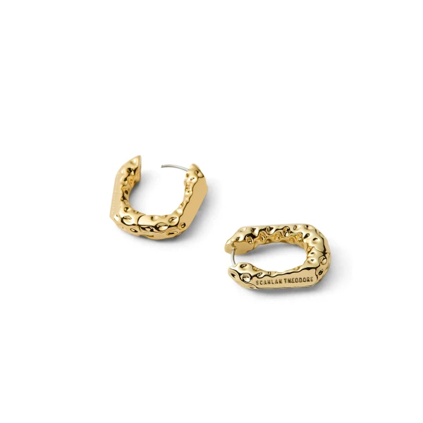 Scanlan Theodore Chisel Huggie Hoop Earrings in Light Gold | Earrings | Luxury Shoes 