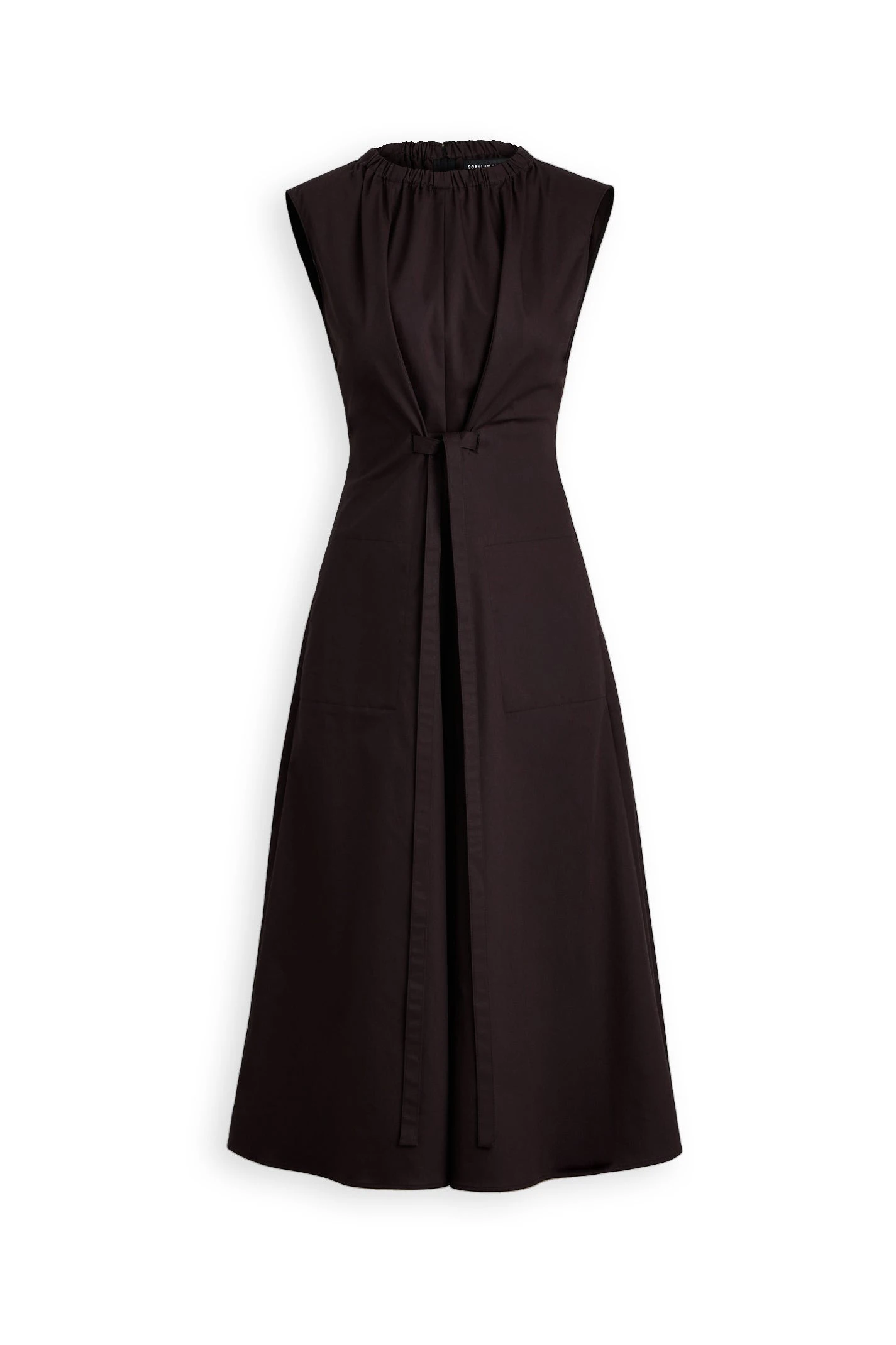 Scanlan Theodore Cotton Sateen Pleat Dress in Bitter Chocolate Scanlan Theodore Cotton Sateen Pleat Dress in Bitter Chocolate | Midi Dresses | Luxury Shoes