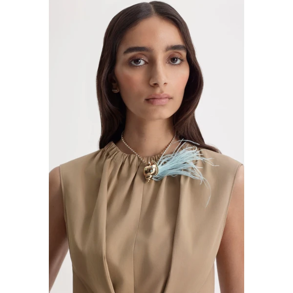Scanlan Theodore Cotton Sateen Pleat Dress in Trench | Midi Dresses | Luxury Shoes 
