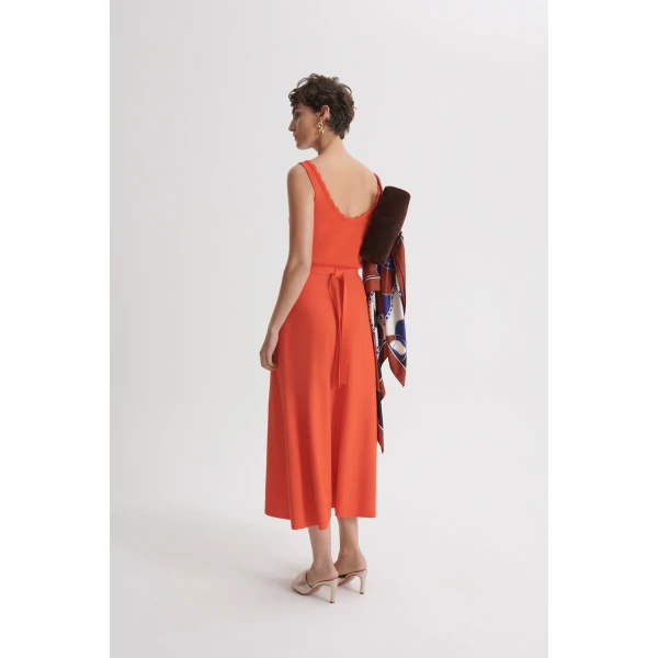 Scanlan Theodore Crepe Knit Crochet Soft Dress in Crayon
