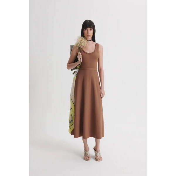 Scanlan Theodore Crepe Knit Crochet Soft Dress in Spice | Maxi Dresses | Luxury Shoes 