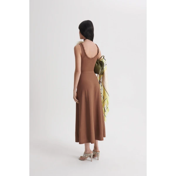 Scanlan Theodore Crepe Knit Crochet Soft Dress in Spice | Maxi Dresses | Luxury Shoes 