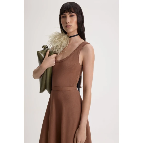 Scanlan Theodore Crepe Knit Crochet Soft Dress in Spice | Maxi Dresses | Luxury Shoes 