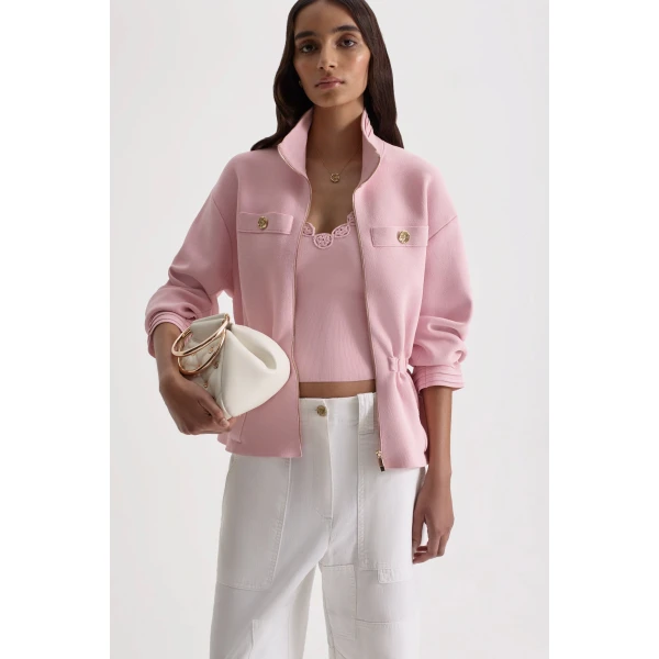 Scanlan Theodore Crepe Knit Funnel Neck Jacket in Dusk | Jackets | Luxury Shoes 