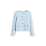 Scanlan Theodore Crepe Knit Patch Pocket Jacket in Sky Blue