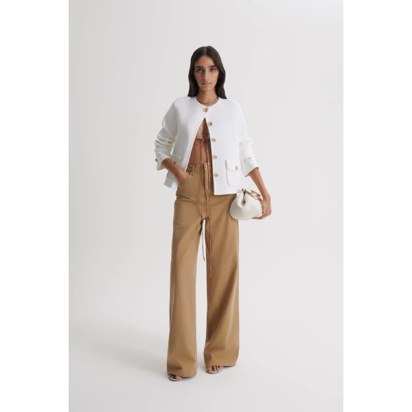 Scanlan Theodore Crepe Knit Patch Pocket Jacket in White | Jackets | Luxury Shoes 
