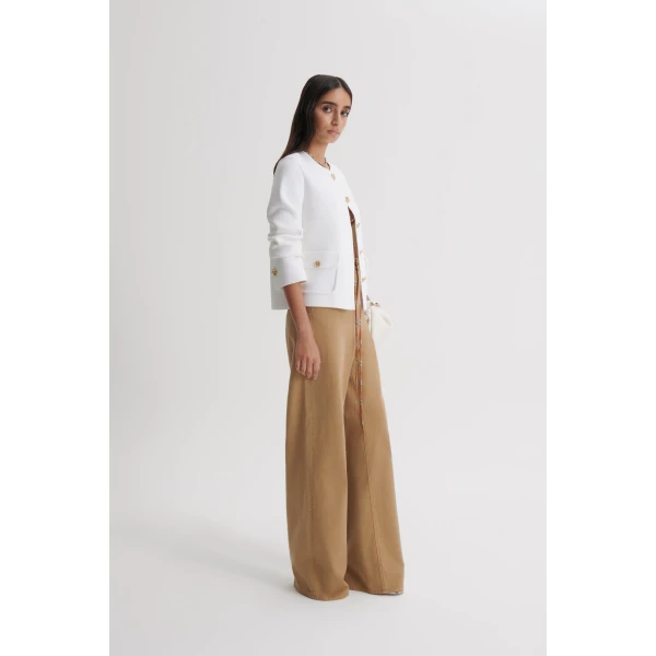 Scanlan Theodore Crepe Knit Patch Pocket Jacket in White | Jackets | Luxury Shoes 