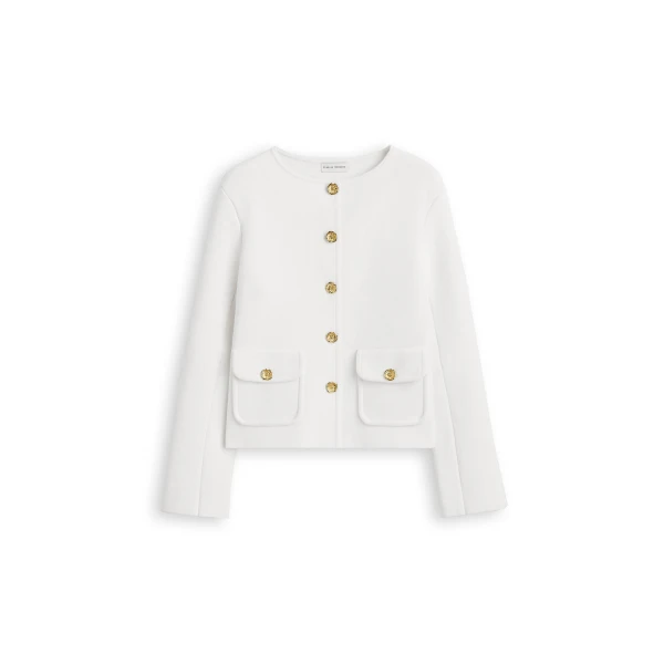 Crepe Knit Patch Pocket Jacket in White