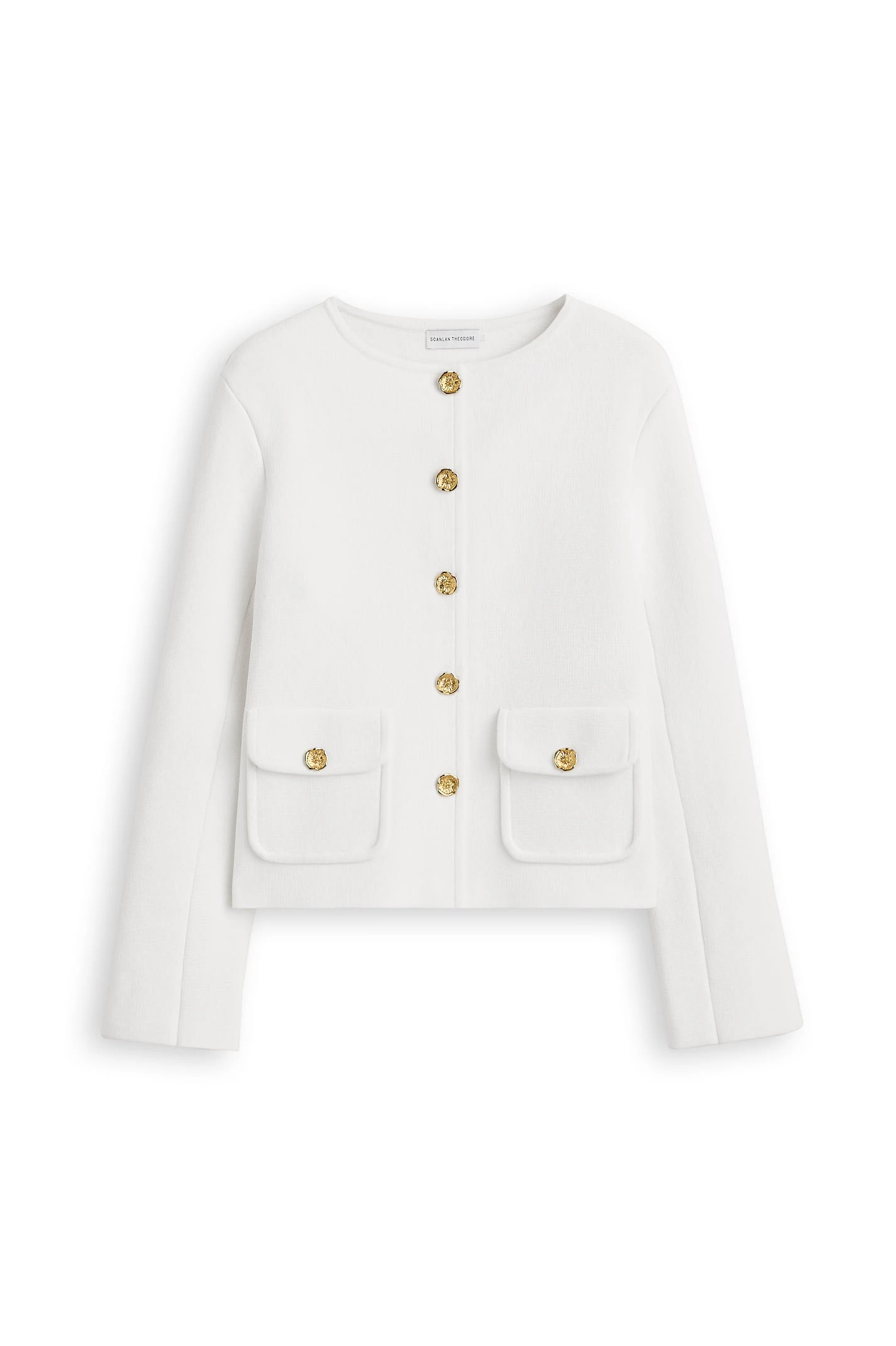 Scanlan Theodore Crepe Knit Patch Pocket Jacket in White Scanlan Theodore Crepe Knit Patch Pocket Jacket in White | Jackets | Luxury Shoes