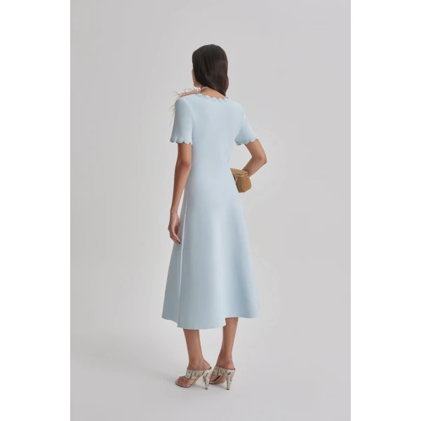Scanlan Theodore Crepe Knit Poppy Crochet Dress in Sky Blue