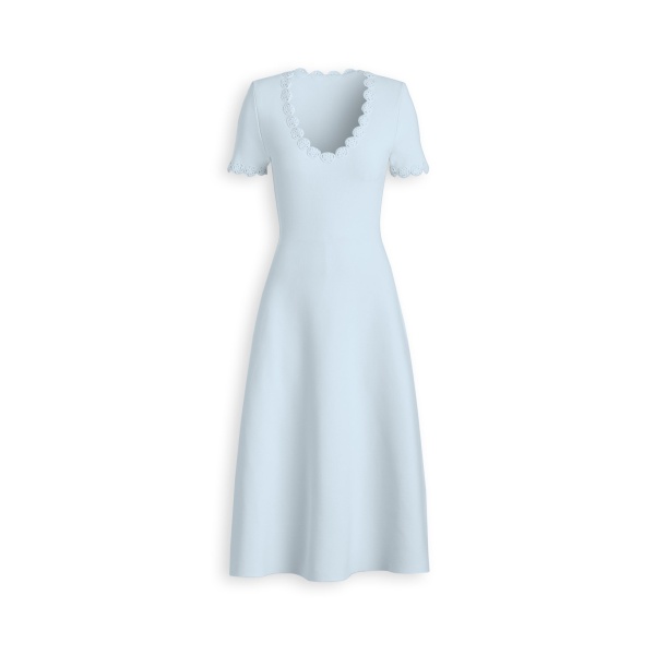 Scanlan Theodore Crepe Knit Poppy Crochet Dress in Sky Blue