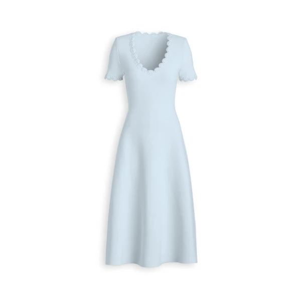 Crepe Knit Poppy Crochet Dress in Sky Blue