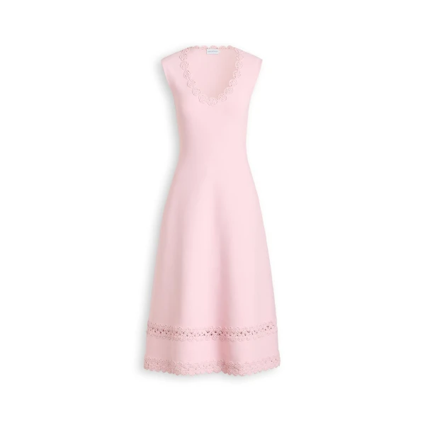 Scanlan Theodore Crepe Knit Poppy Crochet Hem Dress in Dusk | Midi Dresses | Luxury Shoes 