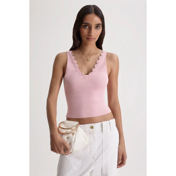 Scanlan Theodore Crepe Knit Poppy Crochet Singlet in Dusk | Tops | Luxury Shoes 